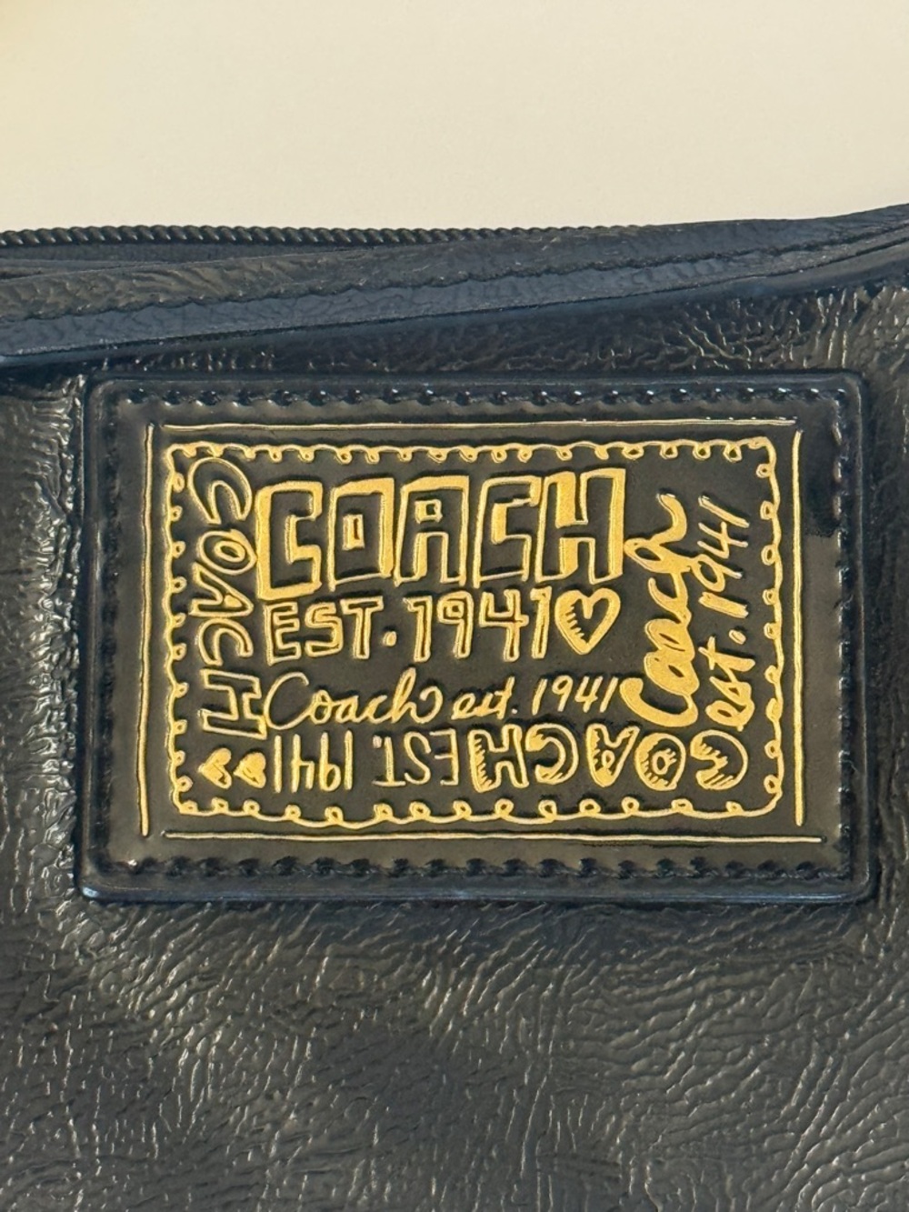Coach Poppy Leather Wristlet Black 1941 Heritage Patch Corner Zip - Picture 2 of 10